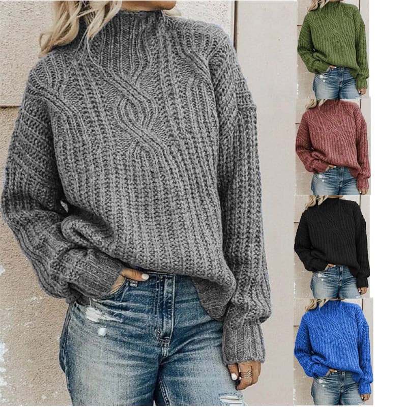 Women's Sweater Women's Turtleneck Twist Knitted Top Pullover