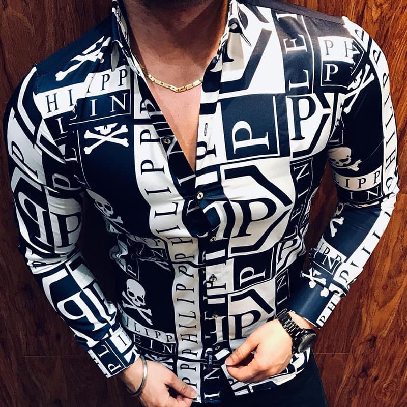 Chemise cintrée imprimée à manches longues pour hommes, nouvelle tendance de la mode 2023