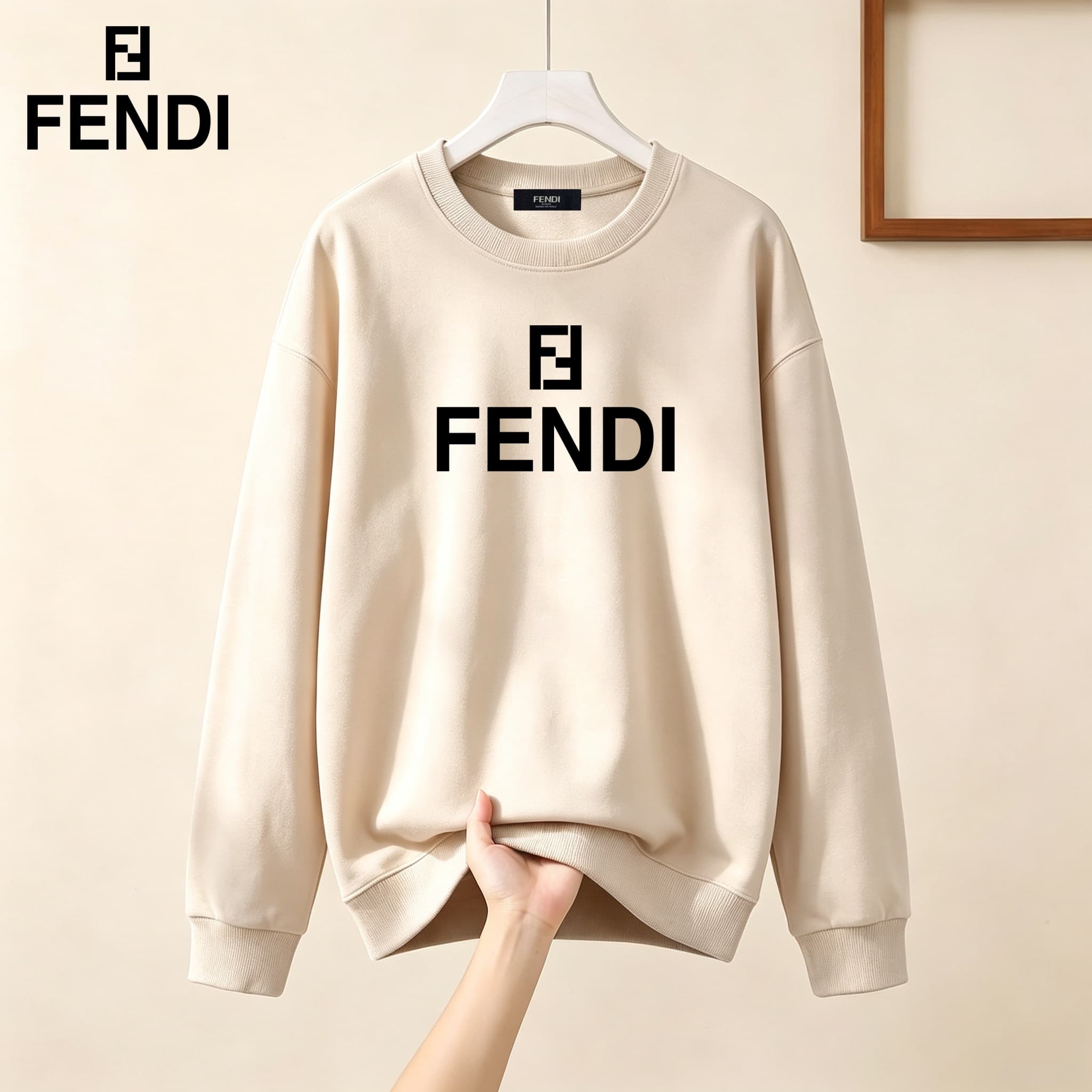 Sweat-shirt homme à col rond et manches longues avec logo FF et imprimé lettres noirs