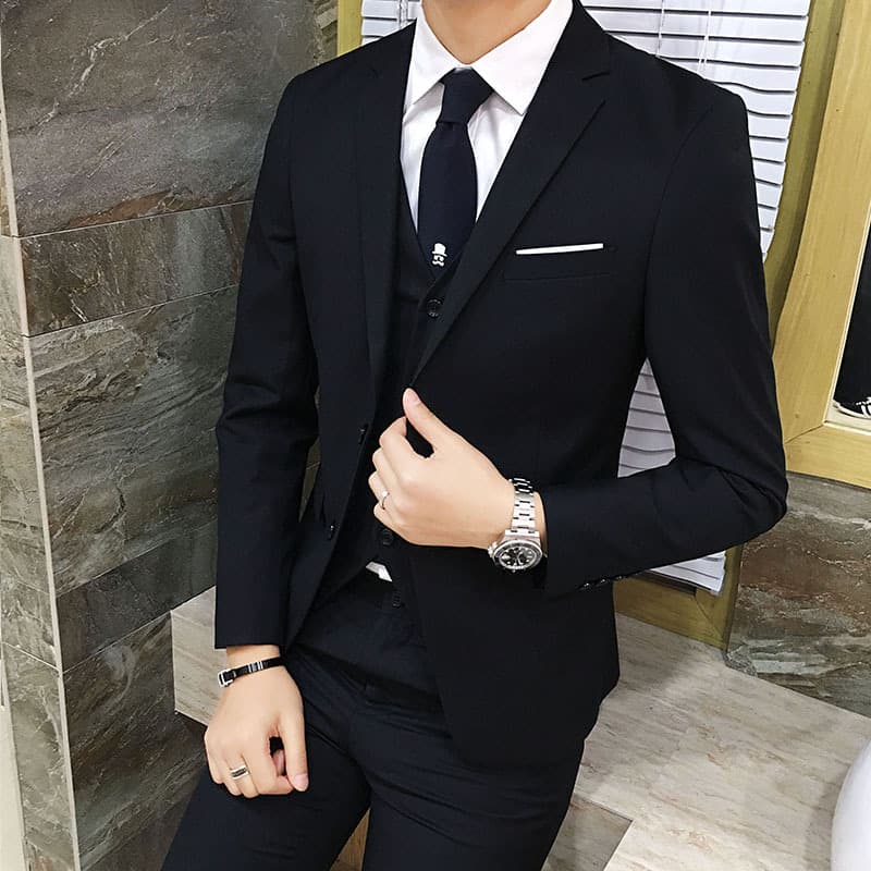 Men's Clothing Men's Suit Three Piece Business Suit Professional Small Suit Korean Style Slim Groom Best Man Wedding Dress