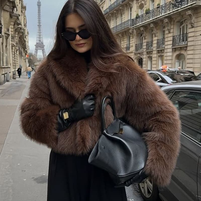 Trendy Oversized Lapel Fur Coat For Women – Fluffy Soft White Fox Fur-Like Jacket With Pockets, Street Style Elegance