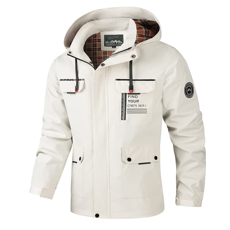 "Men's Streetwear Parka Jacket – Oversized Windproof Hooded Coat With Multi-Pockets & Wrinkle-Free Finish (Ivory/Black/Green/Burgundy)