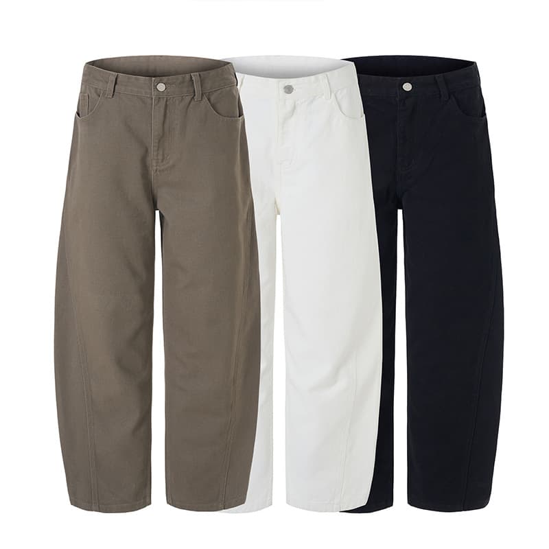 Baggy Twill Cotton Pants Unisex High-Waisted Wide-Leg Trousers, Deconstructed Hem, 100% Cotton, Streetwear (Black/Brown/White, Oversized Fit)​