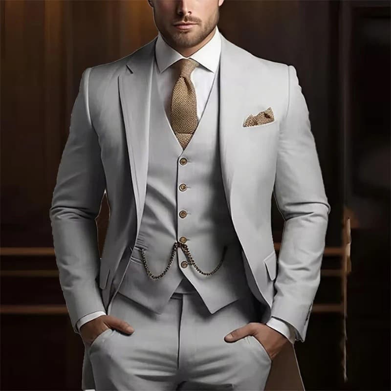 Ensemble de costume 3 pièces premium pour homme - Coupe slim, blazer de mariage et de cérémonie avec gilet et pantalon