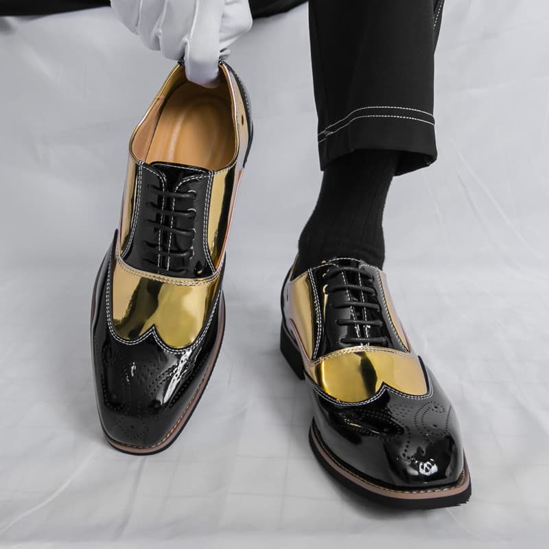 Cross-Border Large Size Men's Glossy Patchwork Foreign Trade Business Formal Casual Wedding Small Leather Shoes