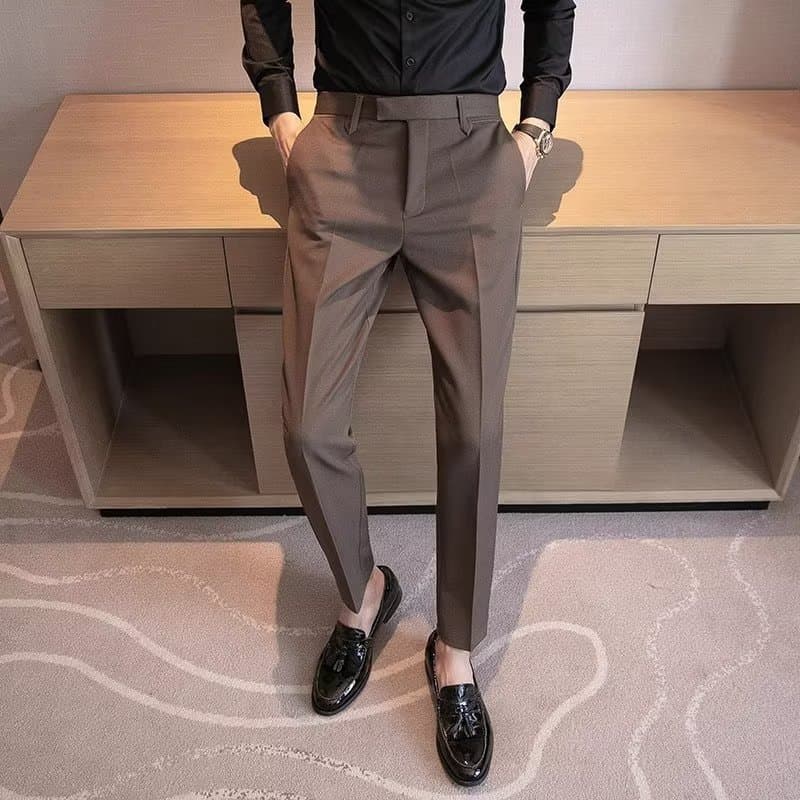 Men's Clothing Suit Trousers Coffee Color Handsome Formal Business Suit Trousers Spring And Autumn Slim Fit Drape Trousers
