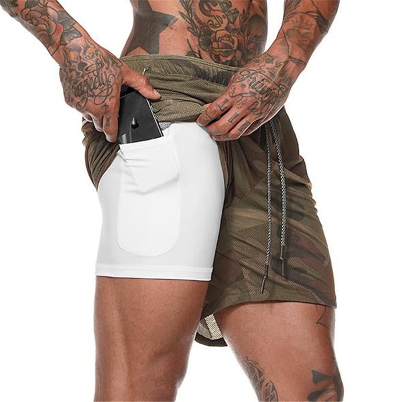 Men's sports double-layer shorts fitness training outdoor mountain climbing quick-drying tight basketball jogging pants