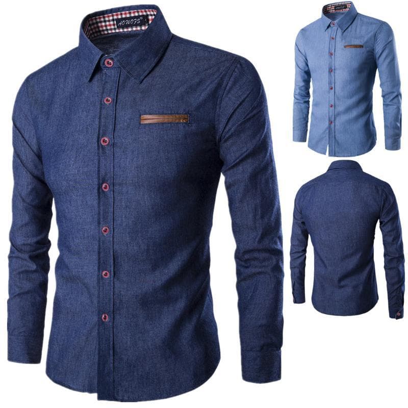Men's Clothing Leather Long-Sleeved Shirt Denim Long-Sleeved Shirt Men