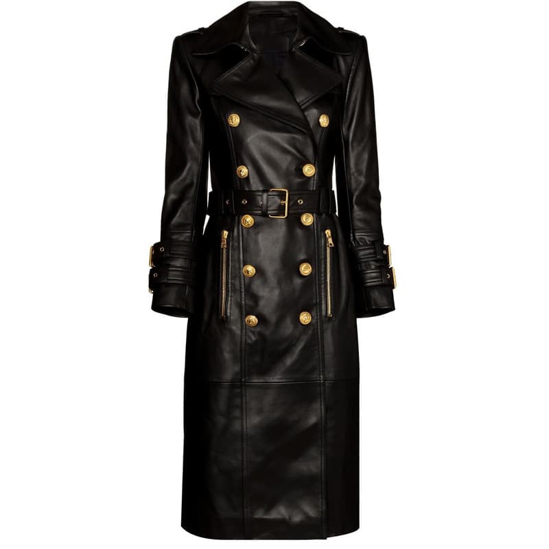 Women's Clothing Autumn And Winter Show Style Super Heavy PU Leather Atmospheric Windbreaker Lace Up Waist Over Knee Coat Trend Internet Celebrity