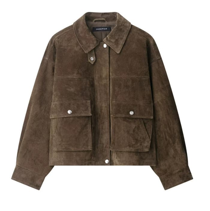 Women's Clothing Stylish & Versatile Pocket-Trim Pilot Jacket Lightweight Polyester, Relaxed Fit, Long Sleeve, Coffee Brown - Urban Streetwear Fashion