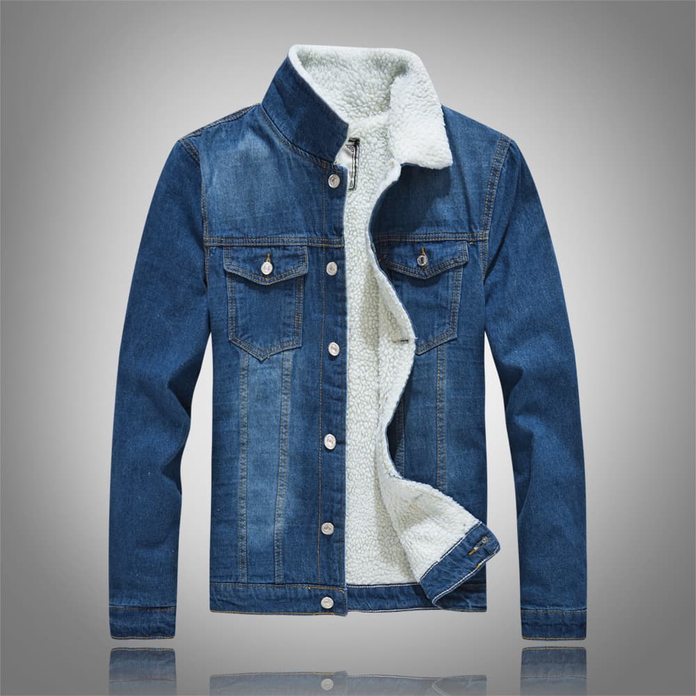 Men's Clothing Men's Winter Large Size Lamb Wool Denim Jacket Blue Slim Long Sleeve Jacket Plus Velvet Top