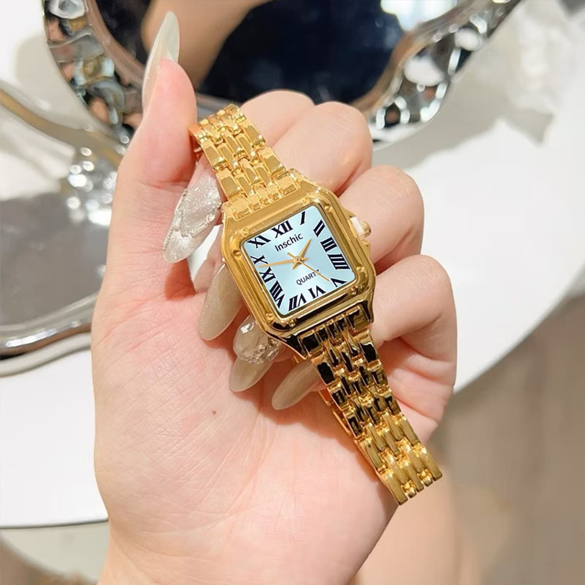Elegant Square Ladies Watch – Alloy Case Quartz Timepiece, Waterproof & Lightweight, Business Casual Style