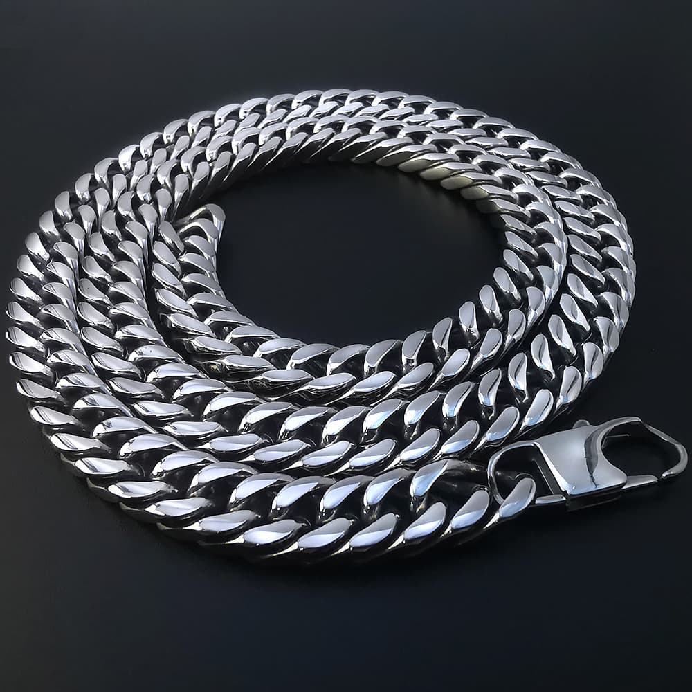 Hip Hop Stainless Titanium Steel Cuban Double Buckle Polished Chain Trendy Men's Necklace