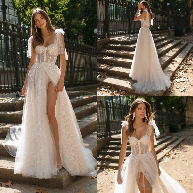 Women's Clothing Sexy Sling Backless Perspective Wedding Dress Slit Long Skirt