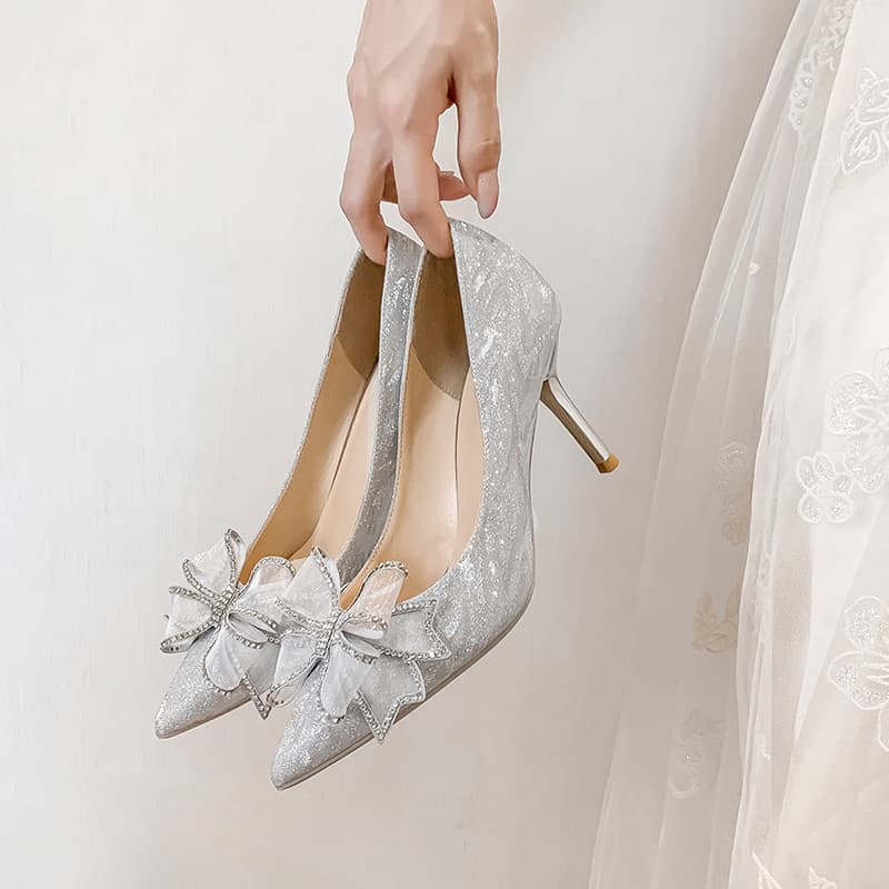 Women's Shoes Spring Classic Style Elegant Basics Casual Business High Heels Pointed Toe Glitter Party Shoes For Wedding & Special Occasions
