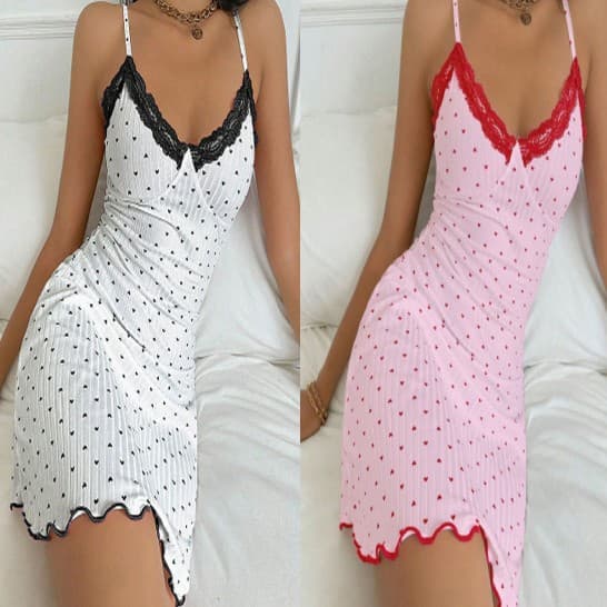 Women's Sleepwears Fashion Love Print Slim Suspender Nightdress Sexy Women's Pajamas New Lace V Neck Home Clothes