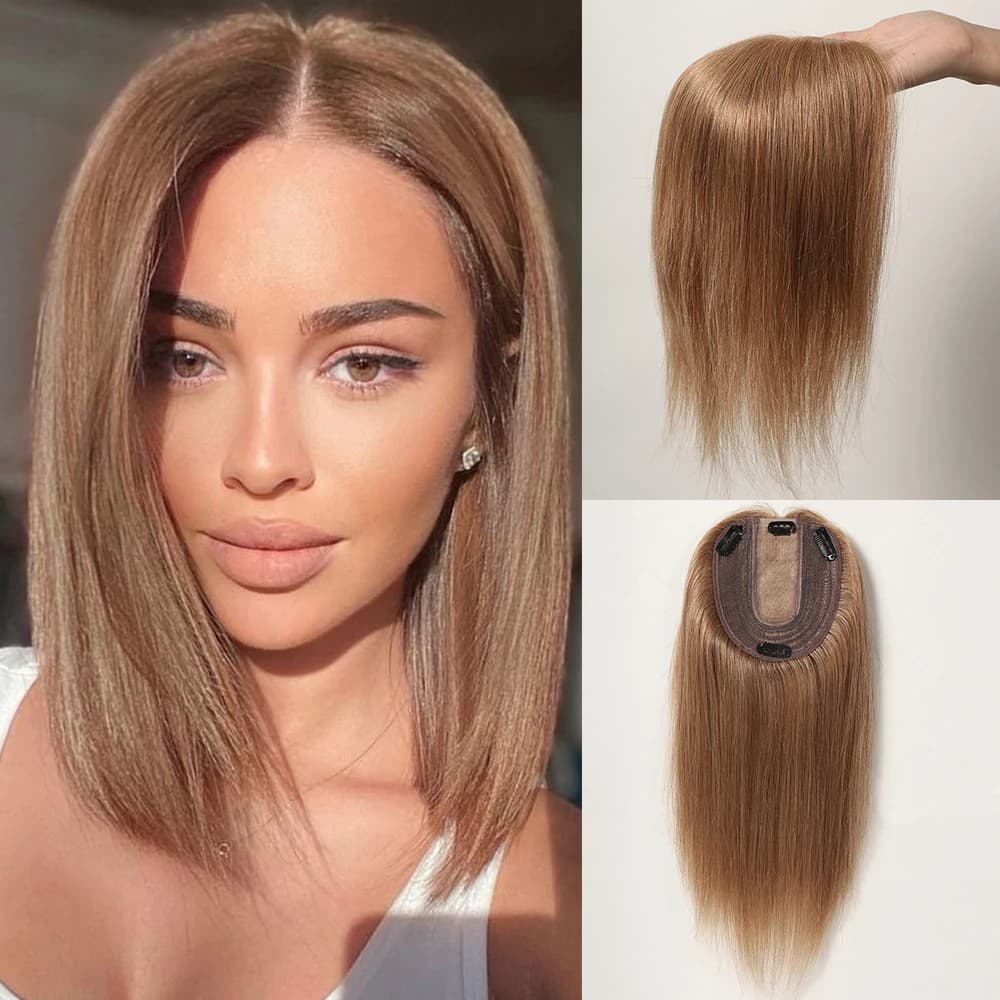 Light Brown Human Hair Toppers for Women with Thinning Hair