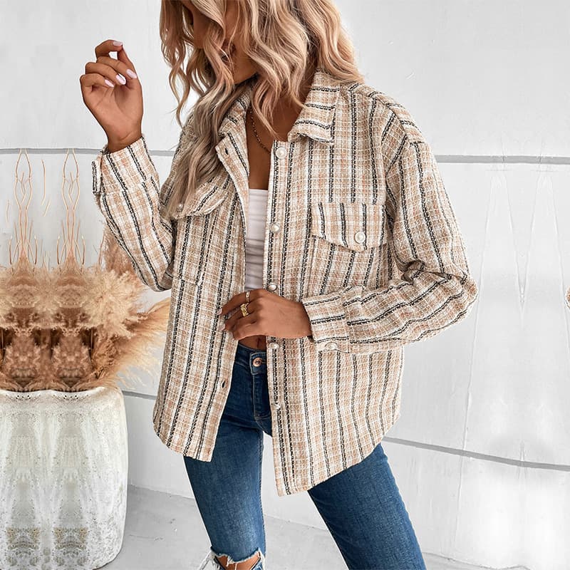 Women's fashion plaid shirt outside to match women