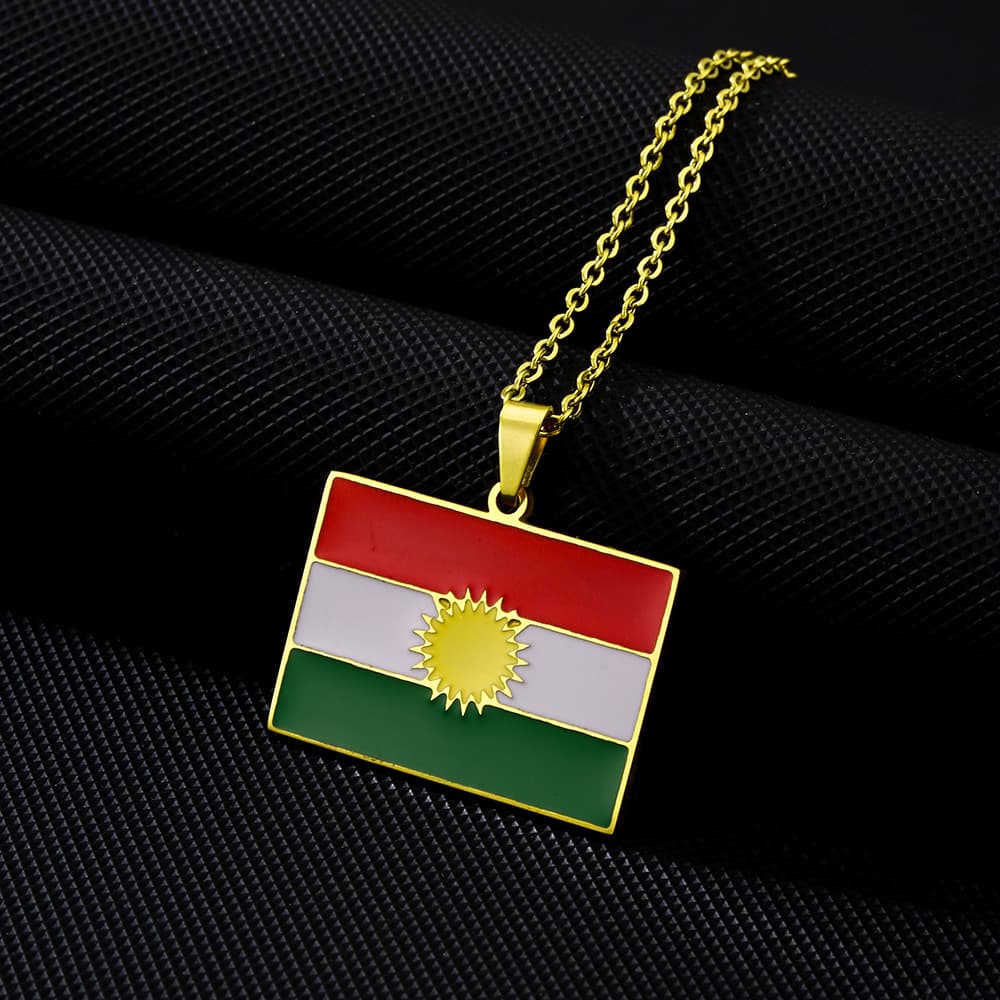 Collier avec pendentif carte du Kurdistan en forme de goutte d'huile, style rétro, en acier inoxydable, pour hommes et femmes