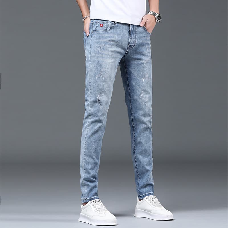 Men's Clothing Jeans Wholesale Youth Korean Style Slim Casual Stretch Men's Wear Small Feet Trendy Brand New Casual Pants Men's