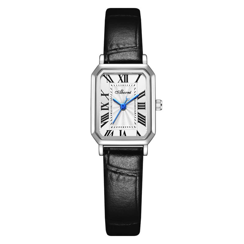 Montre femme élégante à cadran carré rétro avec bracelet en cuir véritable – Montre-bracelet à quartz étanche pour femmes à la mode