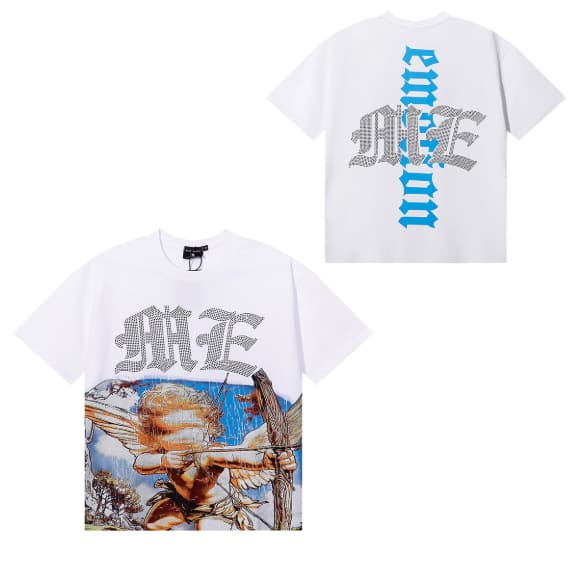 T-shirt unisexe à manches courtes, coupe ample, imprimé extraterrestre tendance style américain, orné de strass, idéal pour la rue.