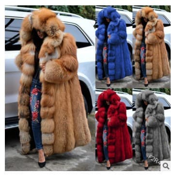 Women's Clothing Winter Long Fur Solid Color Jacket Loose Fashionable Warmth Thick Extra Size Hooded Coat