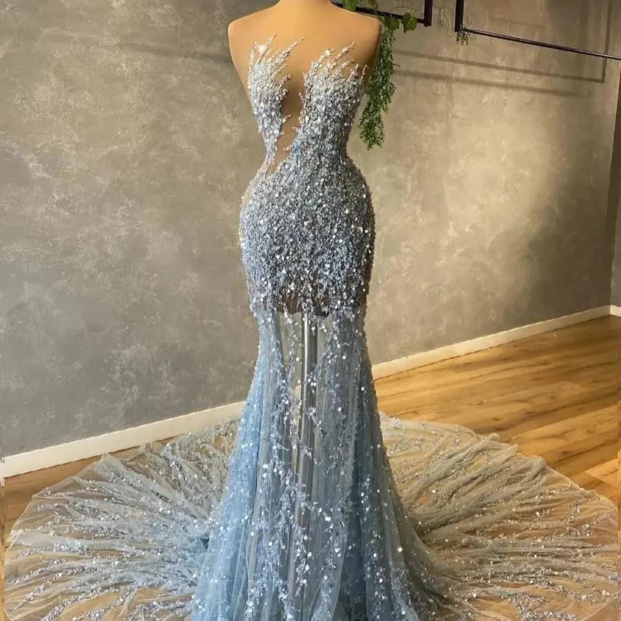 Women’s Clothing new long fishtail evening dress adult ceremony host evening dress sexy V neck slim dress