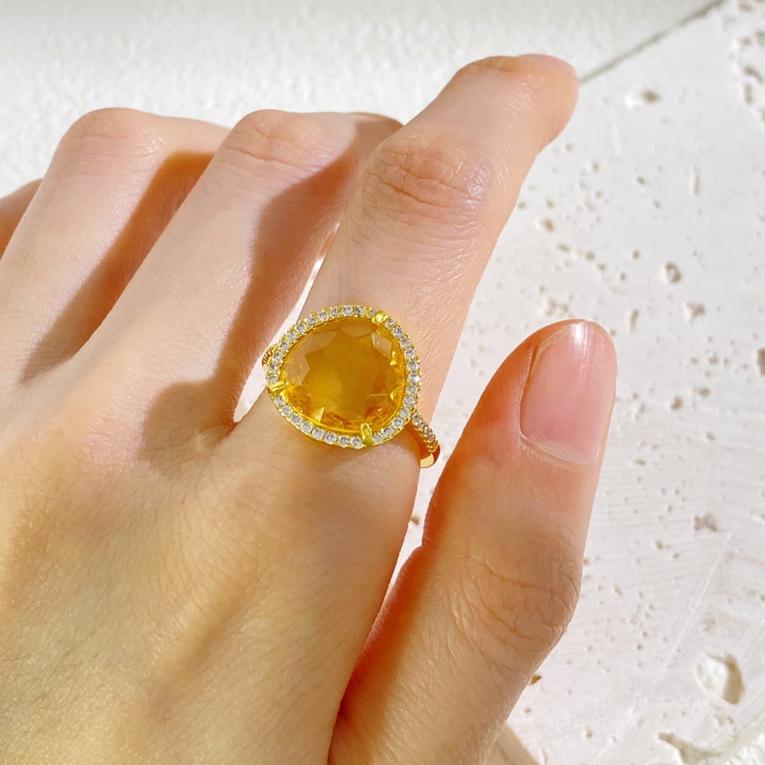 Women's Jewelry Natural Synthetic Crystal Irregular Triangular Colored Stone Crystal Transparent Color Retaining Ring Female Geometric Creative Design