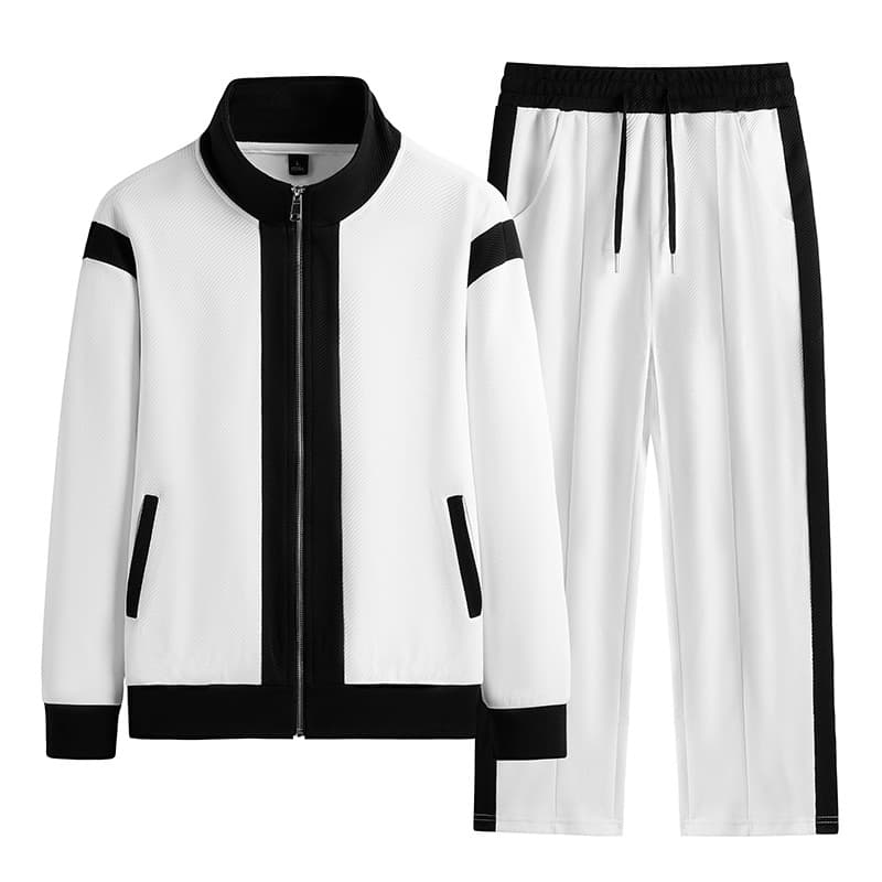 Men's Clothing spring and autumn youth trend leisure color matching stand collar two piece sports men's suit