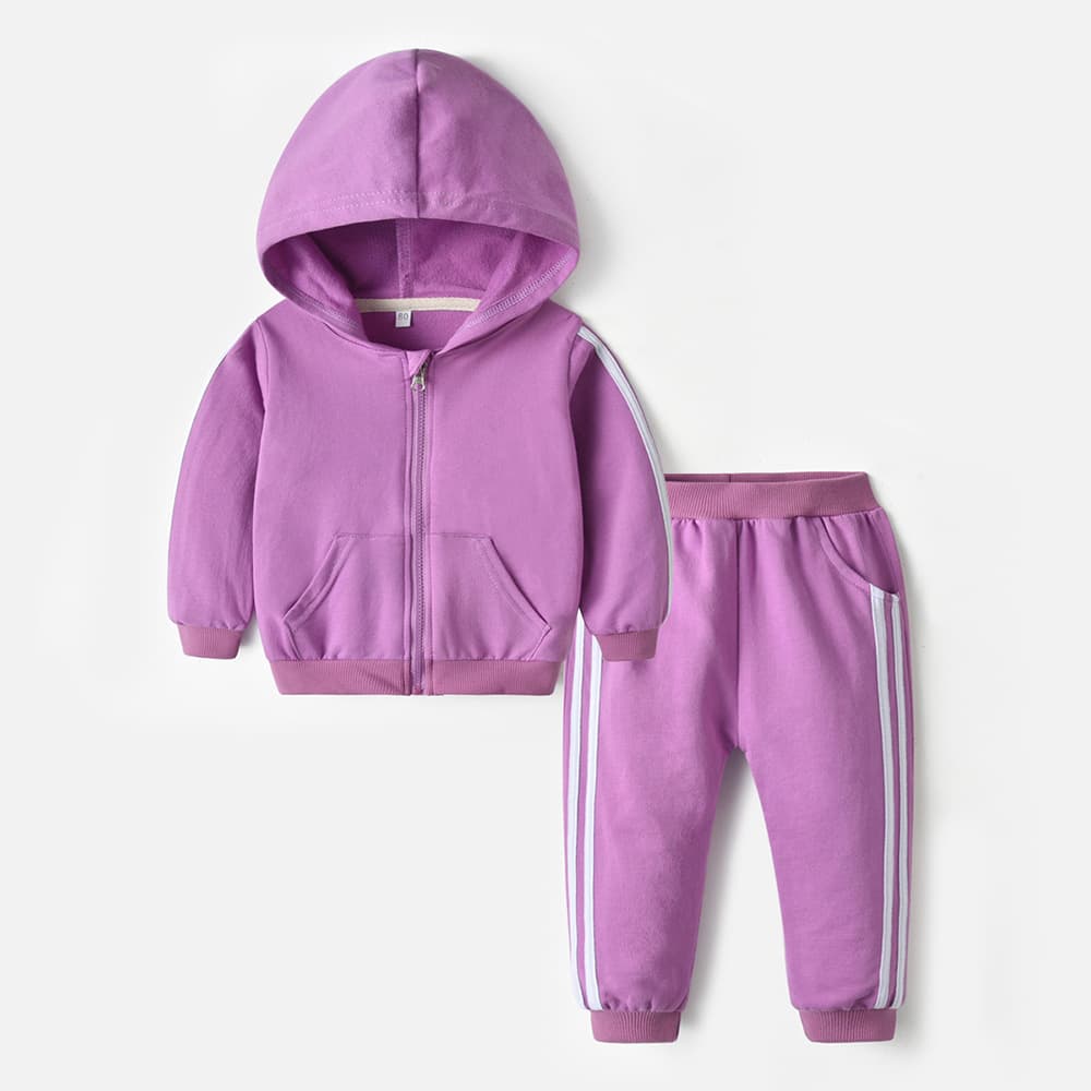 kid's clothing Spring style hooded zipper shirt leg Harlan pants two-piece sports solid color casual suit for boys and girls