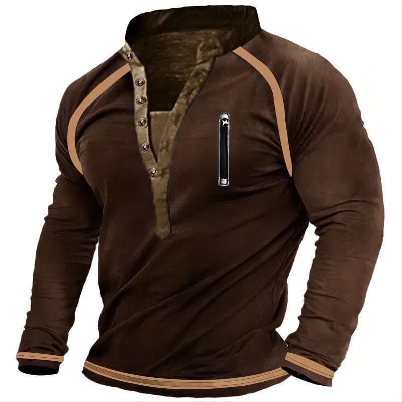 Tactical V-Neck Sweatshirt – Military-Grade Cotton Pullover With Button Placket & Zippered Chest Pocket (Reinforced Seams, Cold-Weather Base Layer)