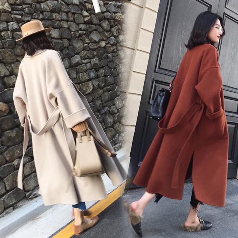 Hepburn Style Woolen Coat Mid-length Autumn And Winter Korean Popular Double-faced Thick Woolen Coat For Women