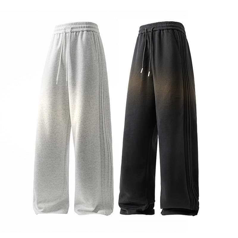 ​​Men's Vintage Athletic Pants - Relaxed Wide-Leg Sweatpants With Drawstring Waist (S-XXXL, Black/Heather Grey)​​