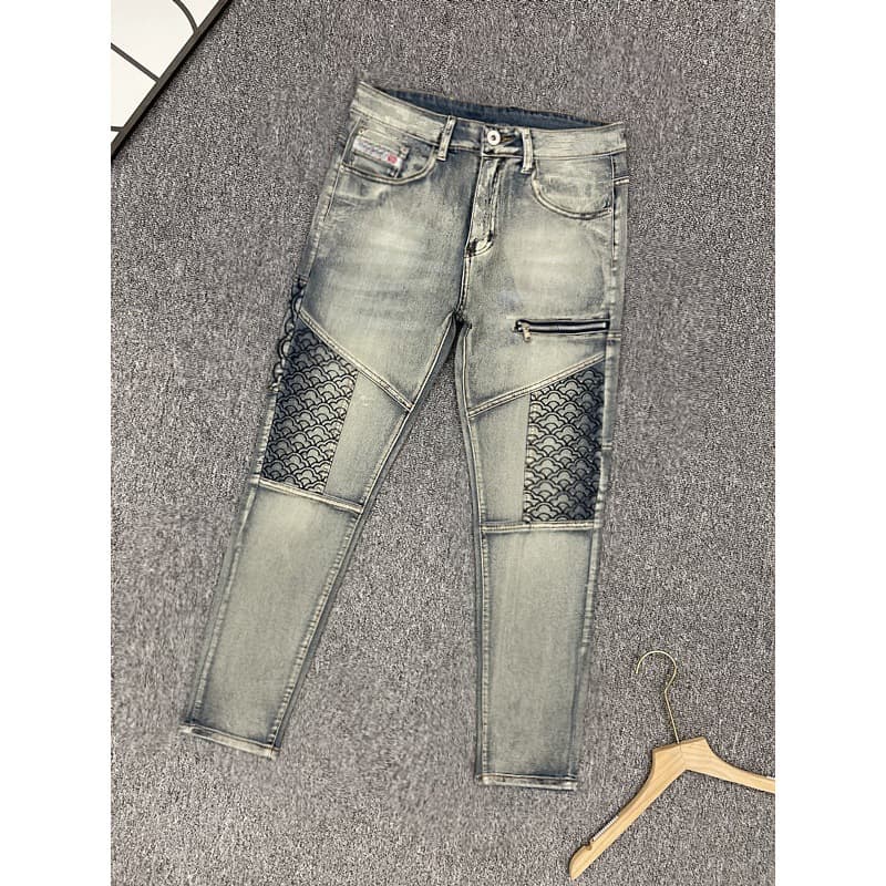 Men's Clothing Retro jeans men's straight autumn and winter new high end handsome embroidery personality slim feet stretch trousers