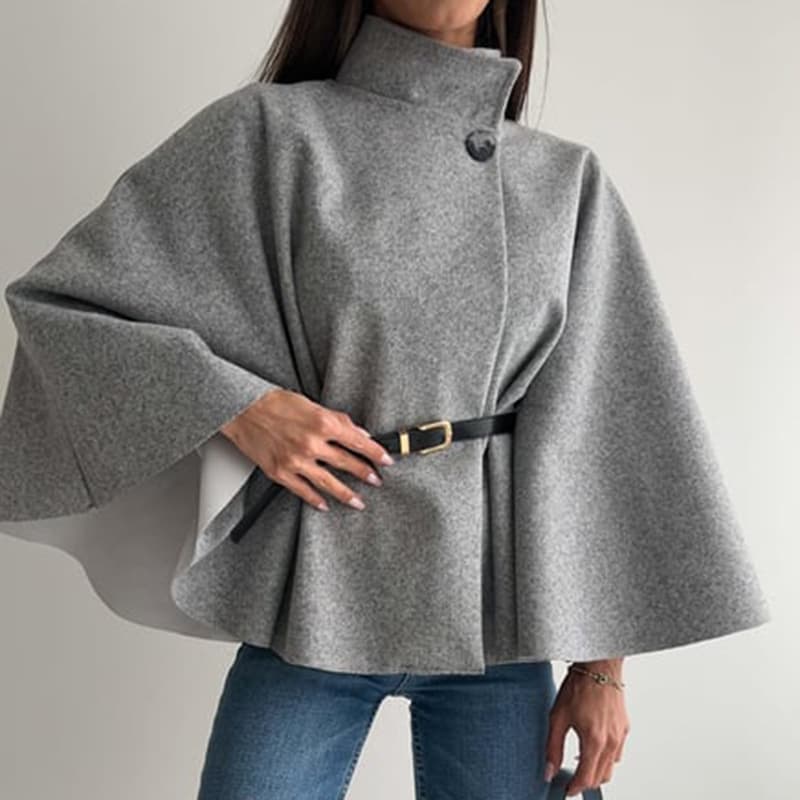 ​​Elegant Belted Cape Coat – Wrinkle-Resistant Wool-Like Trench With Flared Sleeves For Women (S-XXL, 4 Neutral Tones, Office To Weekend Wear)​​