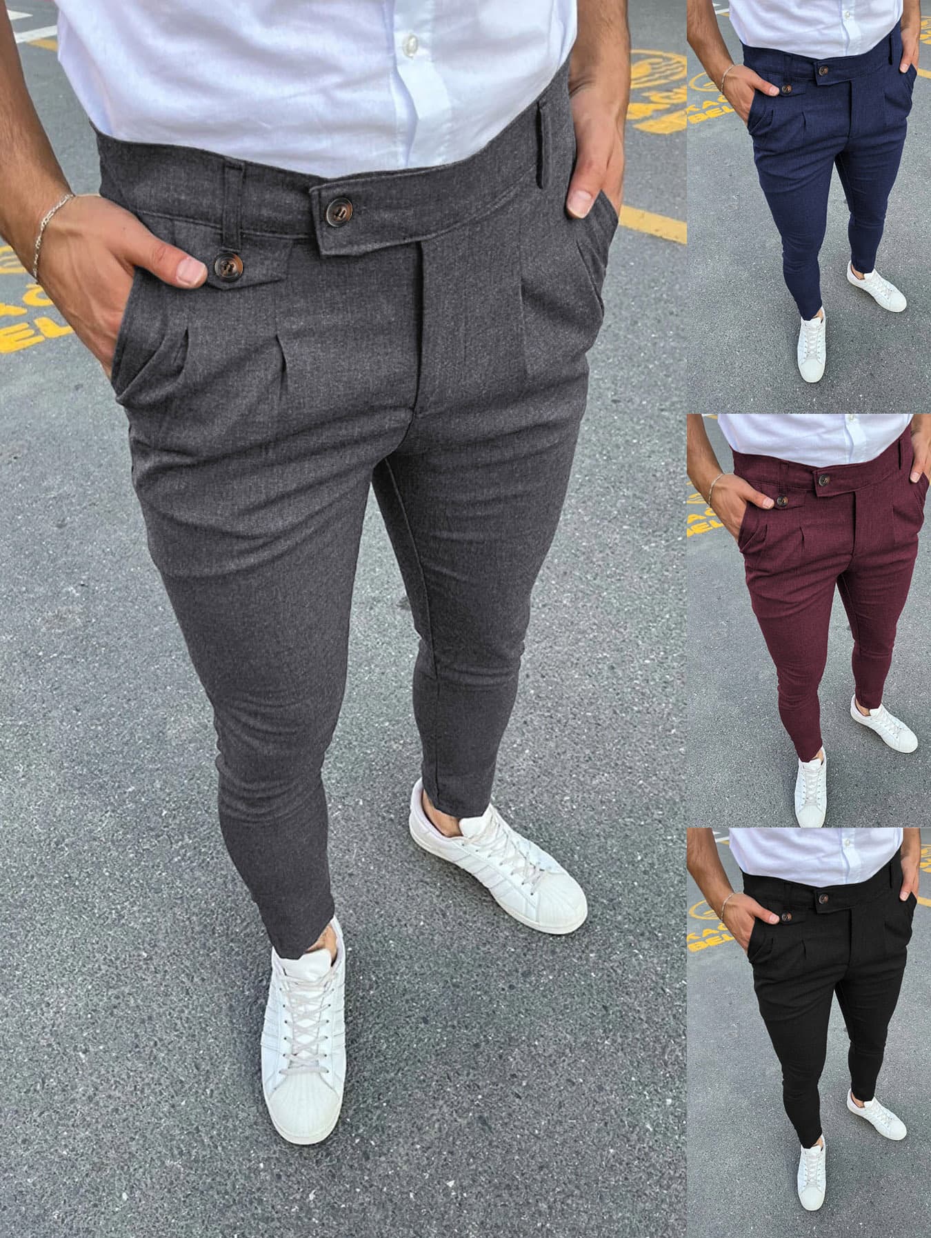 European Men's New Casual Formal Business Trousers Small Feet Pencil Pants Fashion Male Clothing