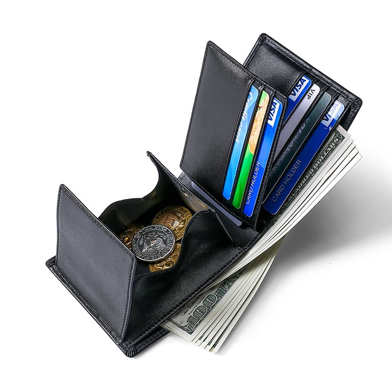 Men's Top Layer Cowhide Leather Wallet Three Fold Short Coin Wallet Rfid Anti-theft Wallet