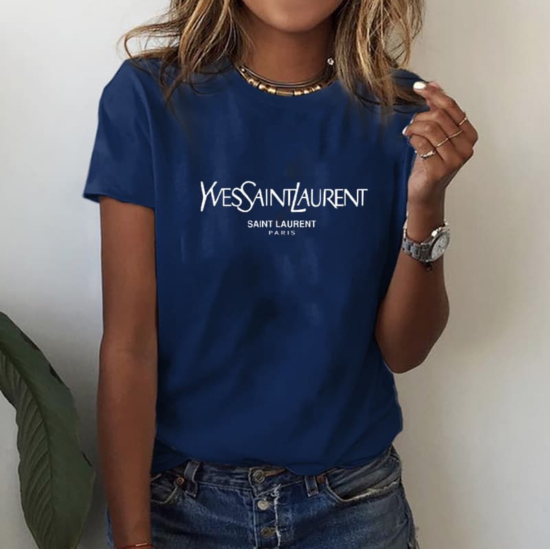 T-shirt imprimé décontracté à manches courtes YSL pour femme, style streetwear.