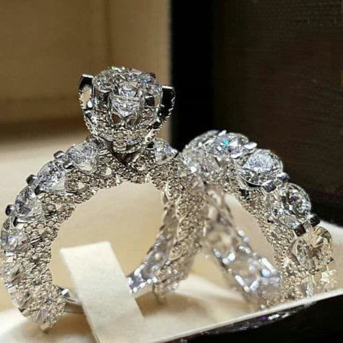 Men And Women Couple Full Diamond Ring Proposal Engagement Wedding Ring Valentine's Day Anniversary Gift Fashion Luxury Romantic Ring