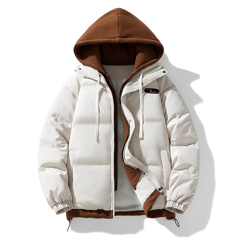 2025 Winter Men's Hooded Cotton Fashion Two-Piece Color Block Coat Trendy Brand Unisex Couple Puffer Jacket
