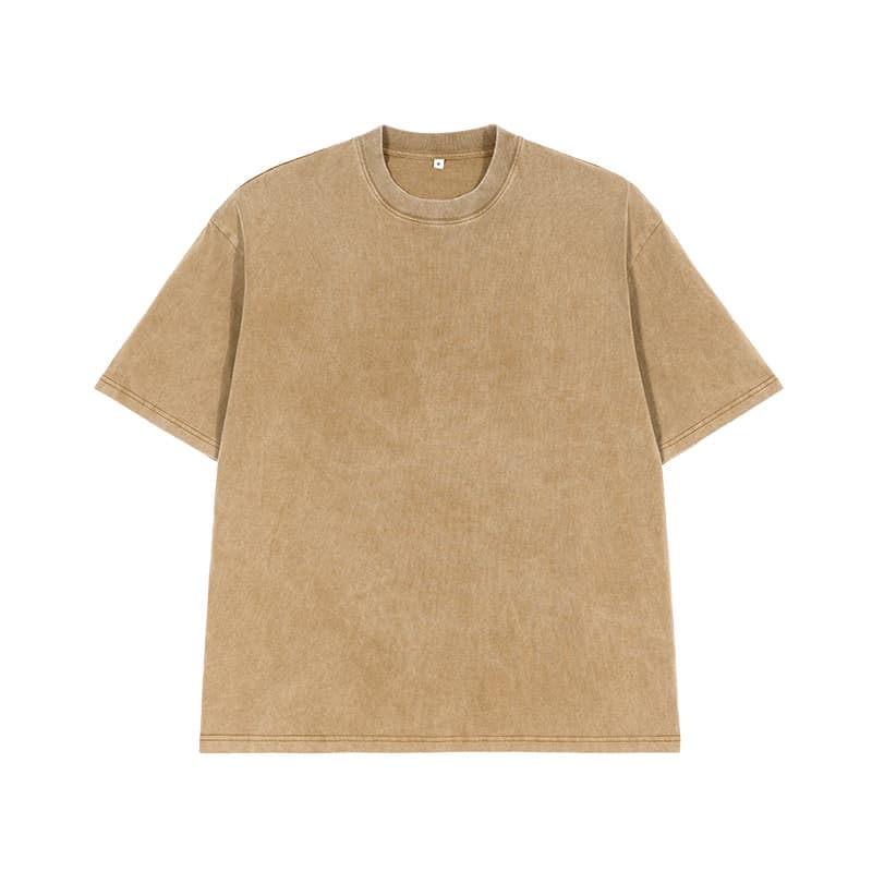 Men's Clothing Trendy Brand Heavy Washed Distressed T Shirt American Retro Solid Color Loose Drop Shoulder Men's Short Sleeve