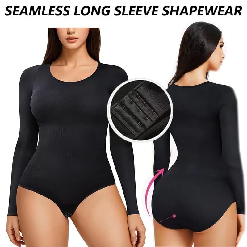 Seamless Shapewear Bodysuit For Women - Slimming Long Sleeve Tummy Control With Snap Closure, Breathable & Comfortable