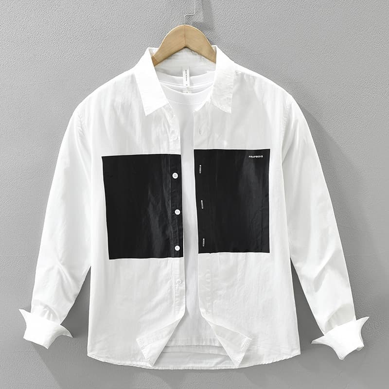 Splicing New Long Sleeved Shirt For Men, Fashionable And Versatile, Artistic And Casual Loose Top
