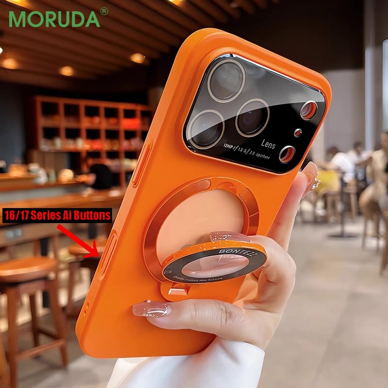 Bracket Holder Phone Case For Iphone 17 Air 16 15 14 13 Pro Max Plus 12 11 Magnetic Charging Full Lens