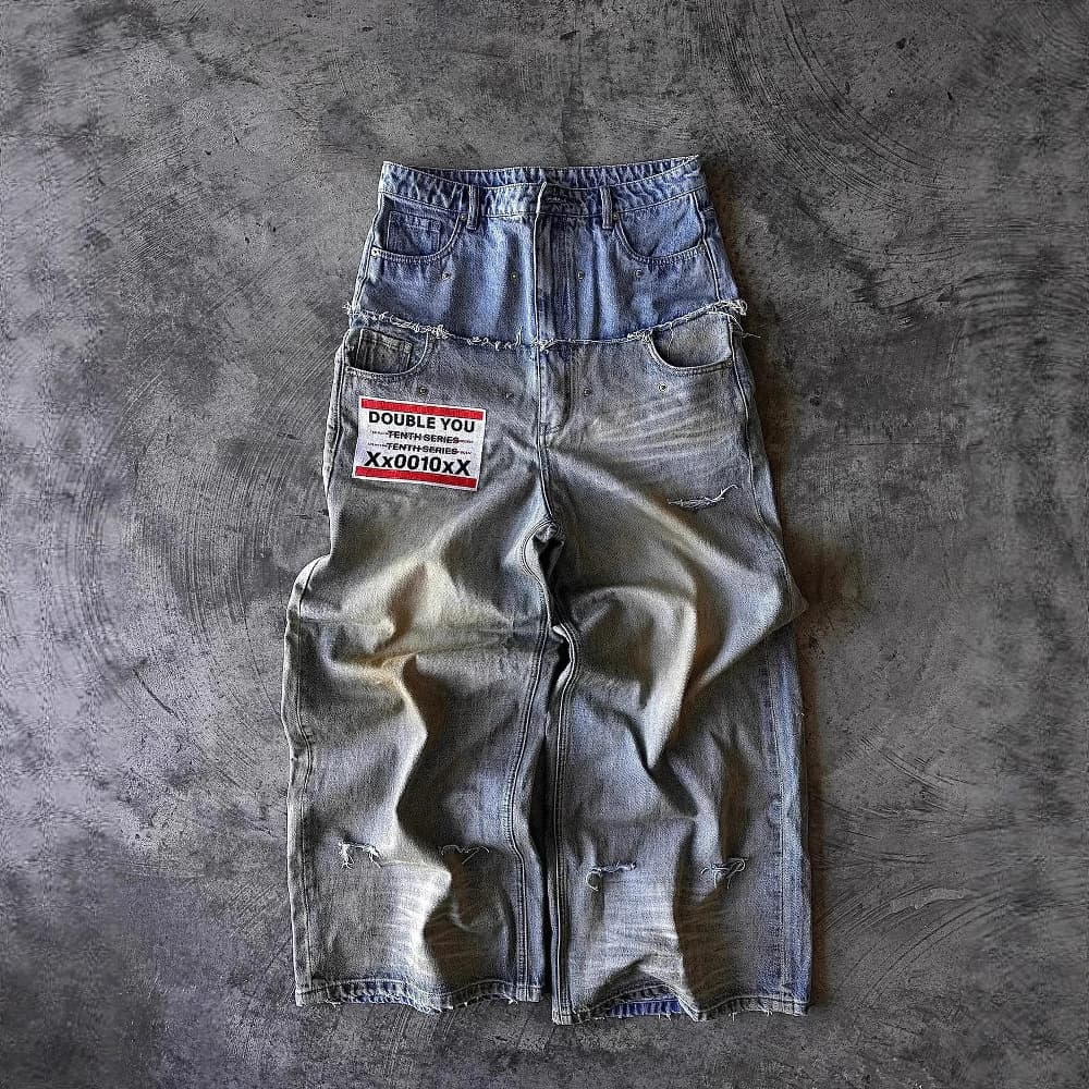 Women's Clothing Denim Wide Leg Pants Polar Black Big Boy Trendy New Embroidery Wear Resistant Straight Loose Celebrity Style