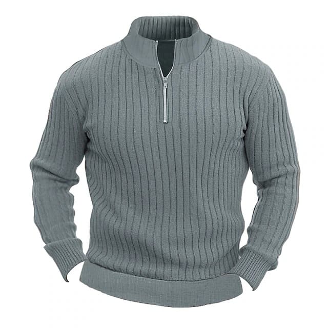 Pull en tricot pour homme, chaud, côtelé, col haut, décontracté, coupe ajustée, manches longues, hiver