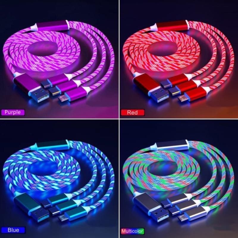 3 in 1 Light up Charging Cable,Multi LED Charging Cable,Light Up Charger Cord,3A USB Cable,Compatible with Most Smart Phones