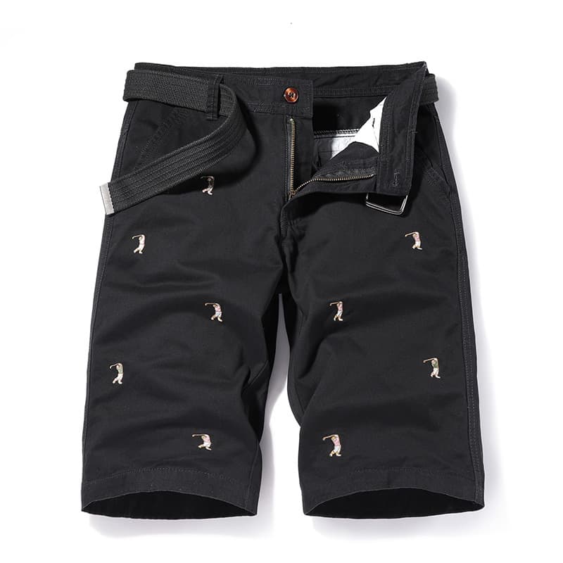 Men's Clothing Summer Simple Classic Versatile Washed Character Embroidery Casual Overalls Six Point Sports Pants