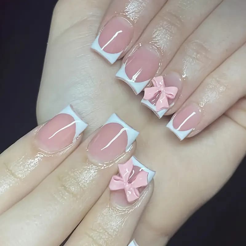 European And American Sweet And Cool Wearable Nails Bow Nail Art Ballet Type Short False Nails Finished Product